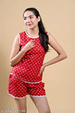 Smooth cotton night suit, easy comfort, breathable print polka dot sleepwear (XS-XL), made in India
