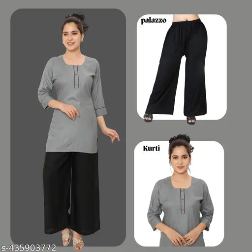 Rayon print kurti and palazzo set, Pack of 2 in various sizes, Indian ethnic wear with three-quarter sleeves