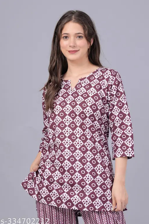 Pure cotton coord night suit for women, printed with vibrant Indian motifs, XL size, 100% breathable, color-fast, machine washable