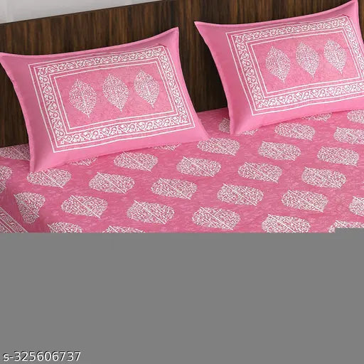 White and vibrant floral King Size 100% cotton double bedsheet with 2 pillow covers, Rajasthani Jaipuri traditional print, ideal for summer, by BEDZONE