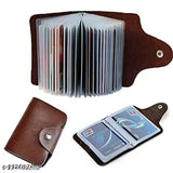 Black PU leather men's wallet with card holder, solid design, 14 secure card slots