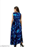 Premium printed rayon sleeveless gown kurti, vibrant Indian design, M (38 in bust) - stylish occasion wear