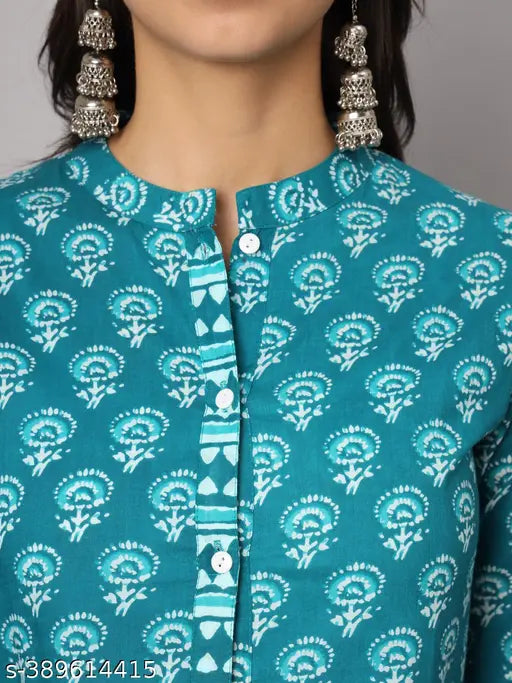 Cotton blend printed gown kurta with three-quarter sleeves, vibrant Indian design for women's fashion