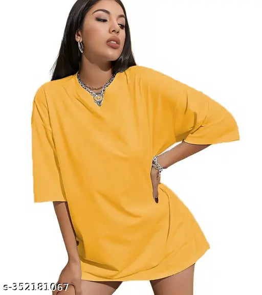 Cotton blend, oversized round neck t-shirt for women with calming back print. Loose fit, three-quarter sleeves, comfortable and fashionable. Size chart: S (38"x27"), M (40"x28"), L (42"x29"), XL (44"x30"). Made in India