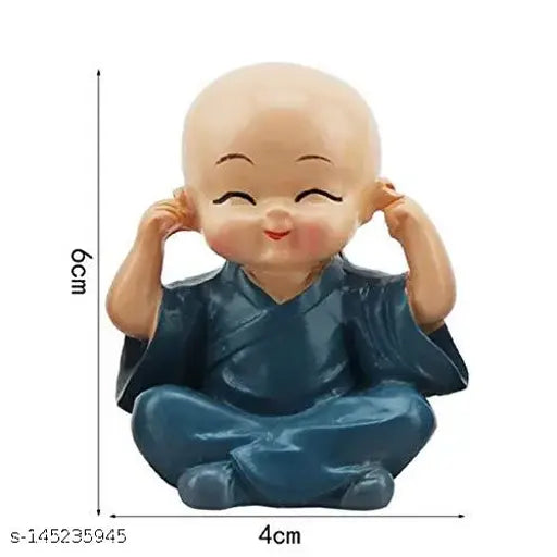 Poly resin handcrafted monks Buddha figurine set, vibrant colors, car interior decor accessory (India)