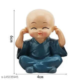 Poly resin handcrafted monks Buddha figurine set, vibrant colors, car interior decor accessory (India)