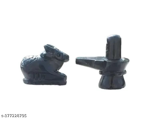 Marble small Nandi pindi, intricately carved Indian Shivling set of 2