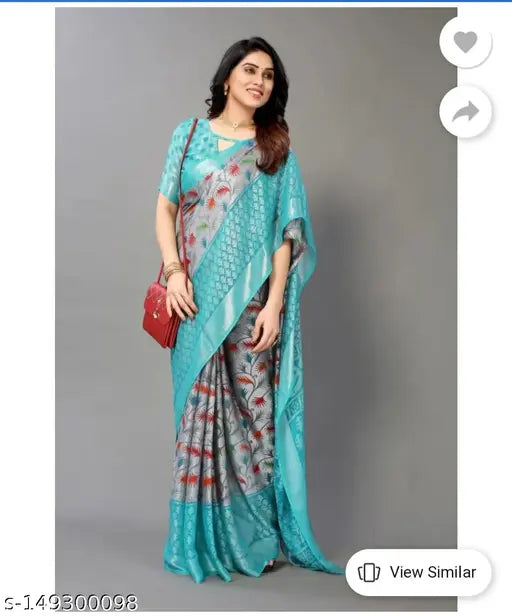 Indian fancy chiffon brasso saree with semi-stitched blouse, printed design for parties, weddings, or office events. Single size, 5.4m saree length