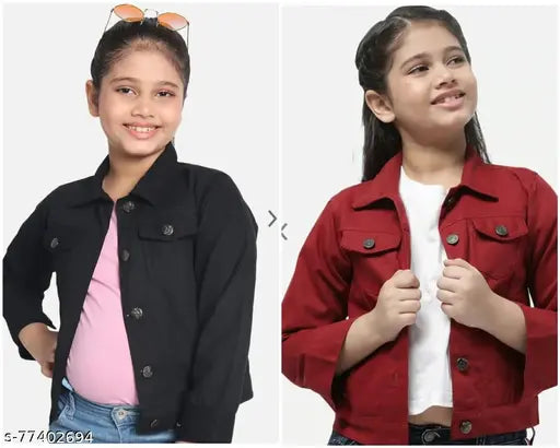 Girls black jackets & coats pack of 2, long sleeved solid black kids' outerwear from India