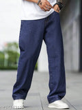 Dark blue denim loose fit Beggy jeans for men & boys. Premium stretch fabric with multi-pocket design, ideal for festivals, events, travel, sports, or casual wear. Size: 28, 30, 32, 34 (Waist 28in/30in/32in/34in, Length 40in, Hip 32in/34in/36in/38in)