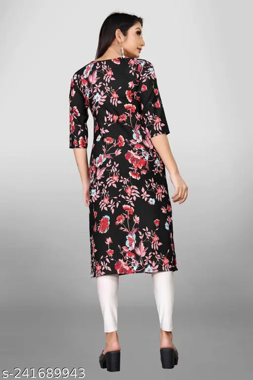 Women's multicolor crepe straight kurti set, three-quarter sleeves, poly crepe, Sizes: M-XXXL, vibrant printed design