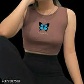 New version fashion, sleeveless cotton printed rib top for women, available in S, M, L, XL. Perfect for everyday wear, originated from India