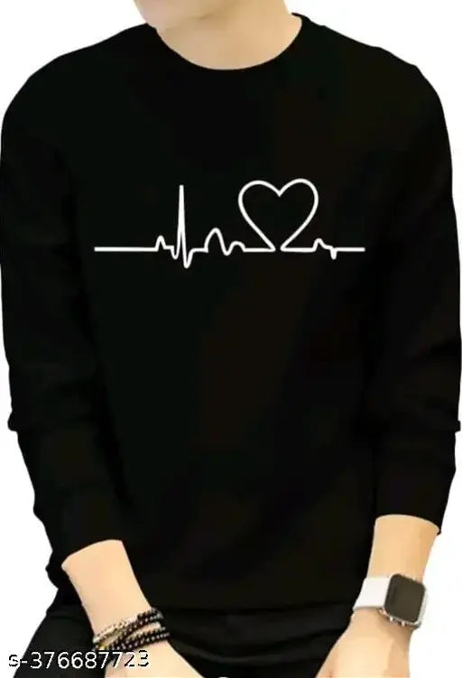 Black polyester men's long sleeve alphabet typography T-shirt with A to Z print, self-designed round neck