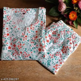 Trendy rayon printed nightwear suit, includes top & pyjamas for ladies, 3/4 sleeve V-neck design, suitable for sleep, lounge, or home wear