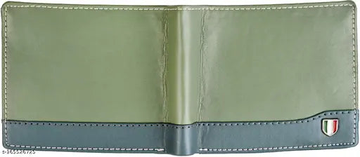 Green-blue faux leather men's wallet, durable, 5 compartments, solid pattern, Made in India