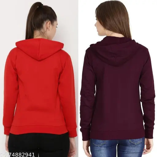 Red fleece zipper hoodie jacket, casual style, solid pattern, long sleeves