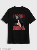 Black printed Itachi anime t-shirt for men, round neck, cotton blend, Naruto Uchiha design on front