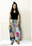Printed cotton patchwork trousers, solid pattern, comfortable everyday wear, Indian-made