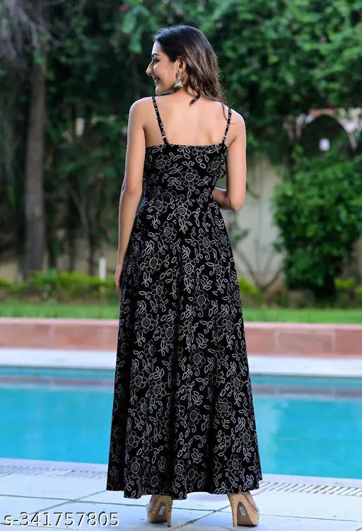 Rayon Bhandaj style full gown cum kurta for women, beautifully designed, printed net, sleeveless, Indian fashion, occasion wear