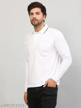Solid white and royal blue cotton polo T-shirt with full sleeves, made in India for everyday wear