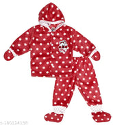 Red wool baby clothes suit: Woolen hoodie & pants with matching mittens, printed cotton sweatshirts for baby boys and girls