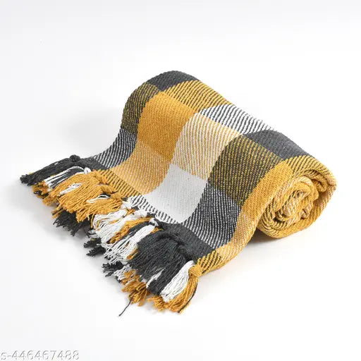 Soft plush 100% cotton checked pattern throw blanket, warm and cozy (50x60 inches), ideal for bed, couch or sofa chair