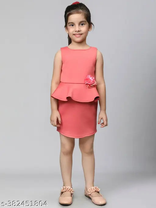 Coral polyester bodycon mini dress for kids (2-10 years), toy balloon style