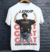 Cotton blend printed white Sidhu Moose Wala T-shirt, name brand Sidhu Moosewala merchandise, Indian fashion apparel for men (S, M, L, XL sizes available)