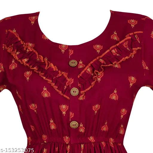 Rayon printed kurti for teen girls, vibrant patterns, long sleeves, size 11-12 (top bust 32in, top length 38in)