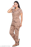 Cotton blend printed nightshirt with half sleeves and collared neck, perfect for summer relaxation in women's sizes L, XL, XXL. Indian-origin polycotton fabric