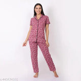 WOEMUR cotton printed sleep suit set for women, stylish & trendy pyjamas with short sleeves, India origin