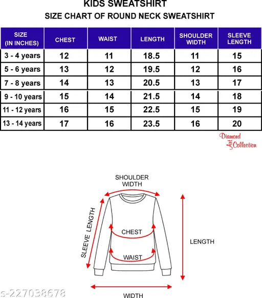 Diamond Art Collection kids attractive long-sleeve sweatshirt, printed net design, sizes: 3-4Y, 5-6Y, 7-8Y, 9-10Y, 11-12Y, 13-14Y. India-made kidswear