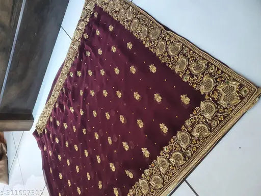 Georgette saree with full diamondstone embroidery, beautiful single heavy stone work, India