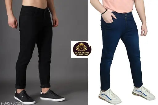 Attractive solid denim men's pack (2pcs): 28", "30", "32 inch waist, 42 inch length, Indian-made