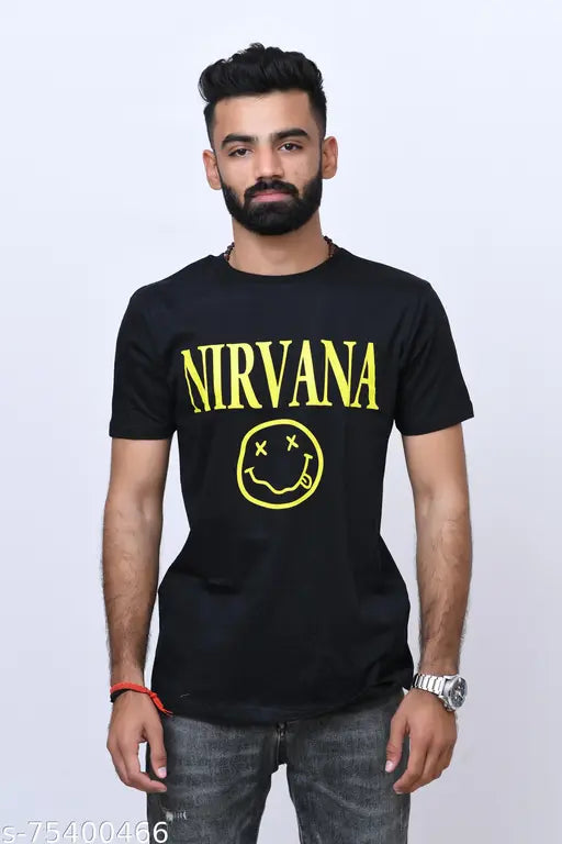 Cotton NIRVANA t-shirt, short sleeves, printed design, L size, made in India