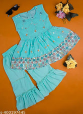 Embroidered chiffon dress set, premium Palazzo style for kids 12-4 years, Indian festive wear
