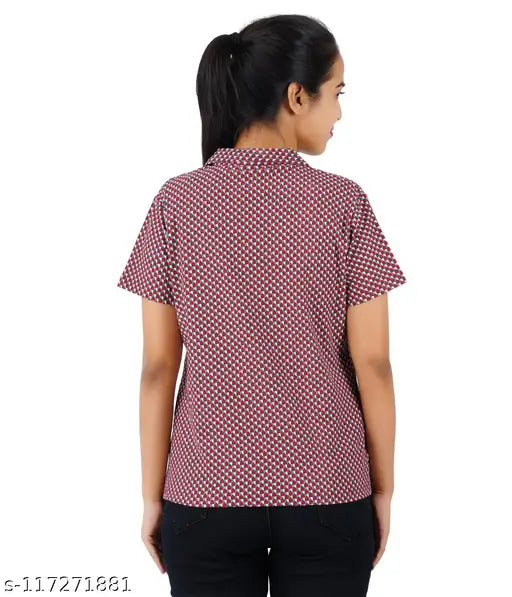 Cotton printed self-collar v-neck half sleeve crop top t-shirt, XS (36in bust, 23in length) - SYVI women's fashion