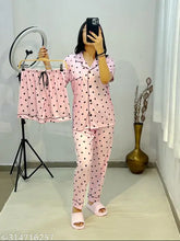 Women's silk-blend winter night suit 3-piece combo - printed net, includes shirt, pajama, and shorts for luxurious comfort