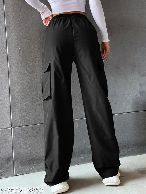 Solid cotton high waist flap pocket cargo pants for women, Aahwan brand