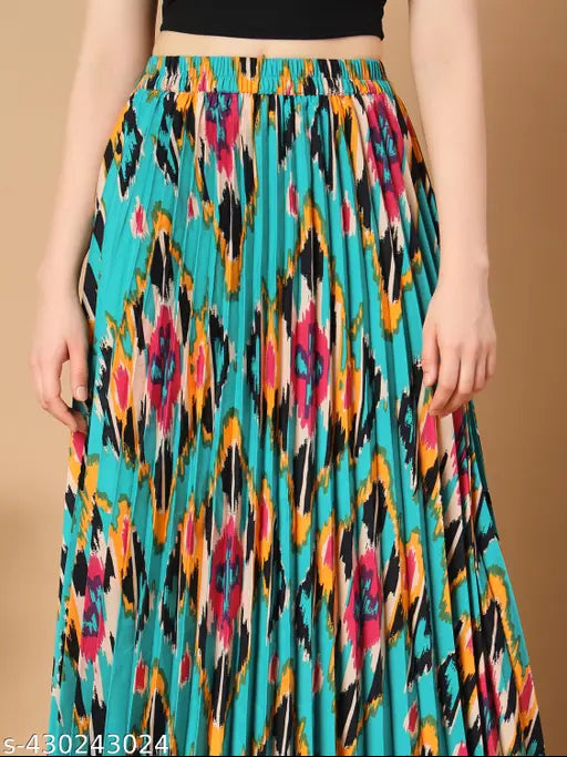 Whimsical polka dot crepe pleated skirt for girls, long length with pockets, ideal for school and playdates. Made in India