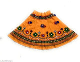 Yellow cotton printed baby girls designer Lehenga Choli set, handcrafted with ethnic motifs and short sleeves, perfect for parties or festivals