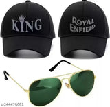 Stylish Men's Black Cotton KING Cap with Royal Enfield green aviator frame - sun protection accessory