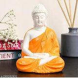 Handcrafted polyresin orange-black Buddha head meditation statue, intricate art piece for home decor and gifting