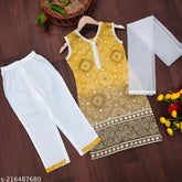 Cotton Paridhan Kids Festive Kurta Pyjamas Set with printed design, straight top and pyjama bottoms, sizes 6-7 to 13-14 years