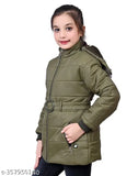 Olive green striped nylon butter jacket for girls & baby girls, Nadwi Collection