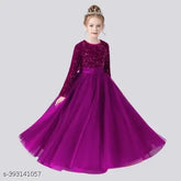 Embroidered net long gown dress, fancy party wear for girls aged 5-16 years, available in various sizes and colors with zipper for easy wear. Indian handcraft