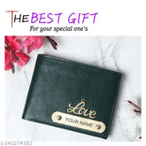 Faux leather men's Name wallet, solid color with 5 compartments. Personalized accessory for everyday use, handcrafted in India