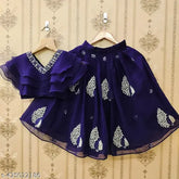 Georgette Kids Girls Lehanga Cholis, embroidered with silver threads, short-sleeved, 22m waist, 24m length (2-3yrs)