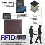 Brown genuine leather RFID wallet with pen & keychain combo, 3 card slots, solid pattern. Hand-stitched, durable, classic design for men's formal occasions. Leather varies in color due to natural origin. Dry clean only