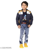 Boys Navy Blue Nylon Jacket & Coat, self-design net pattern, long sleeves, official club sizes: 12-18 months, 5-6 years, 6-7 years, 7-8 years, 8-9 years, 9-10 years, 10-11 years, 11-12 years. Made in India